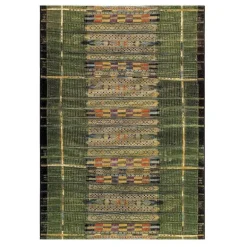 Indoor/ Outdoor Marina Tribal Stripe Green Rug, 5' x 7'