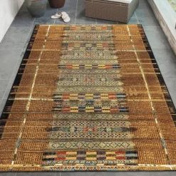Indoor/ Outdoor Marina Tribal Stripe Gold Rug, 3 x 5