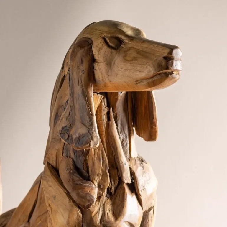 Indoor/ Outdoor Teak Sitting Dog Sculpture