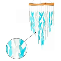 Large Glass Leaves on Driftwood Chime - Blue