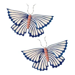 Large-Scale Ceramic Sculpted Moth Wall Art, Set of 2 - Blue