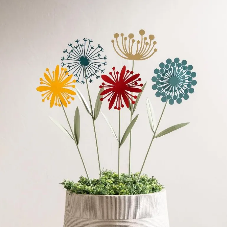 Laser-Cut Metal Wildflower Garden Stakes, Set of 5
