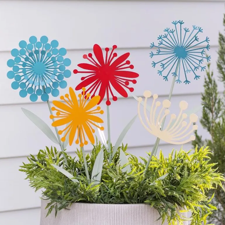 Laser-Cut Metal Wildflower Garden Stakes, Set of 5