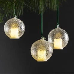 LED Candle and Glass Ornaments, Set of 3