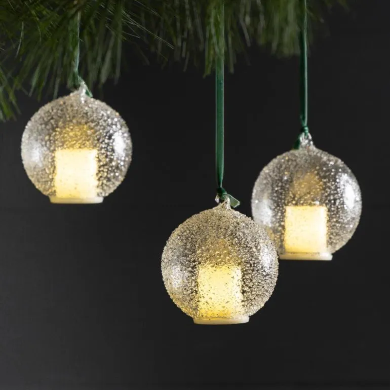 LED Candle and Glass Ornaments, Set of 3