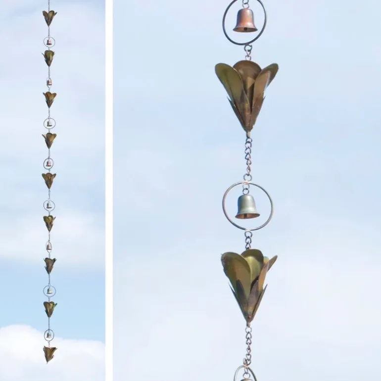 Lily Flower Flamed Copper Rain Chain