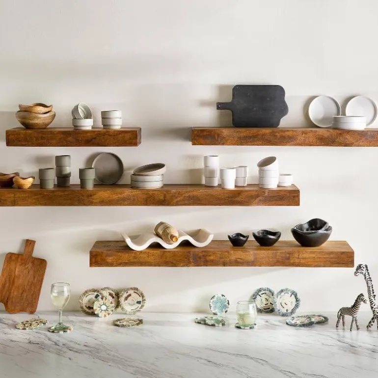 Live-Edge Mango Wood Floating Shelf, 36"L x 10"W