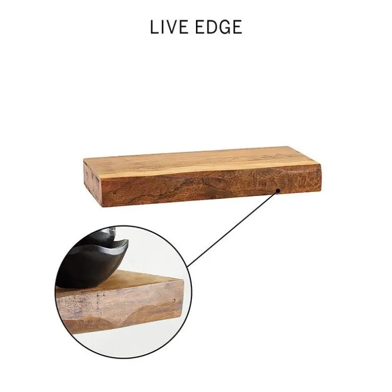 Live-Edge Mango Wood Floating Shelf, 24"L x 10"W