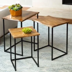 Live-Edge Reclaimed Wood Nesting Tables, Set of 3