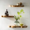 Live Edge Teak Floating Shelves, Set of 3