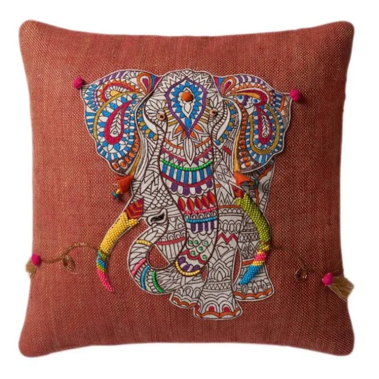Mandala Elephant Applique Throw Pillow, 18" sq.