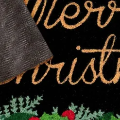 Merry Christmas Holly Coir Doormat