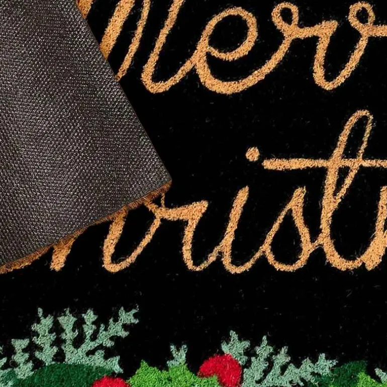 Merry Christmas Holly Coir Doormat
