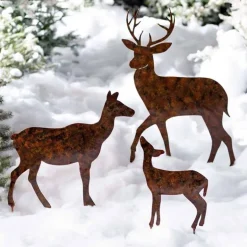 Metal Deer Family Stakes, Set of 3
