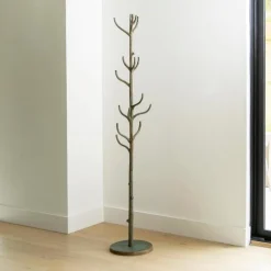 Metal Tree Branch-Inspired Coat Rack with Patina Finish