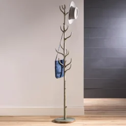 Metal Tree Branch-Inspired Coat Rack with Patina Finish