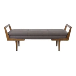Mid Century Wood & Upholstered Bench