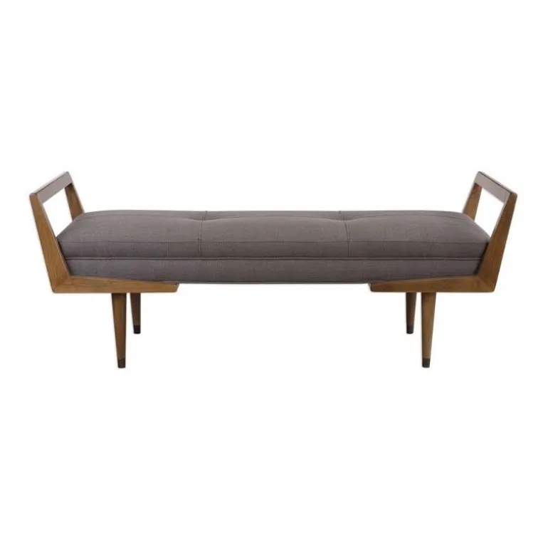 Mid Century Wood & Upholstered Bench