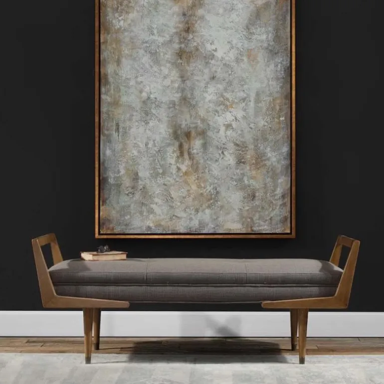 Mid Century Wood & Upholstered Bench