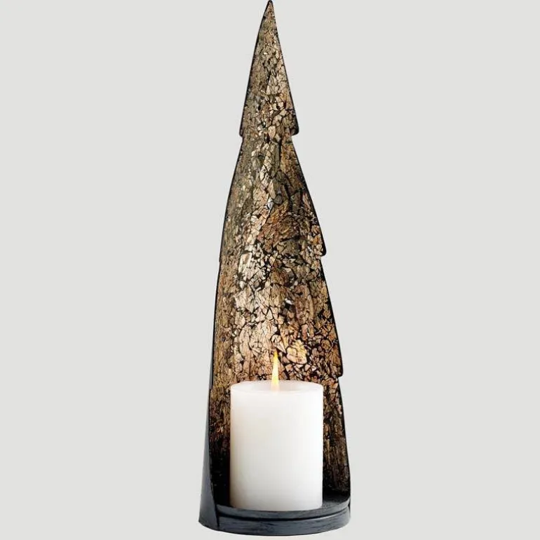 Mirrored Glass Tree-Shaped Pillar Candleholder