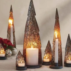 Mirrored Glass Tree-Shaped Taper Candleholder