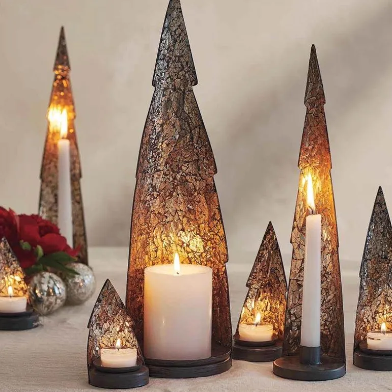 Mirrored Glass Tree-Shaped Taper Candleholder