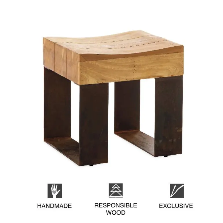 Montanha Reclaimed Wood and Metal Stool