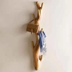 Nature-Inspired Twisted Suar Wood Wall Coat Rack