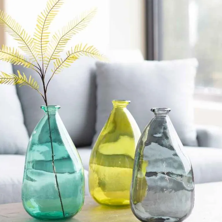 Oblong Recycled Glass Balloon Vase, 14" - Citron Green