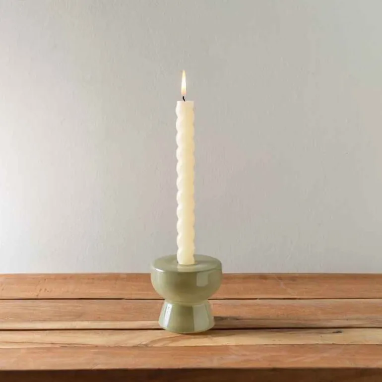 Olive Green Milky Glass Candleholder