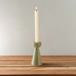 Olive Green Milky Glass Candleholders, set of 2
