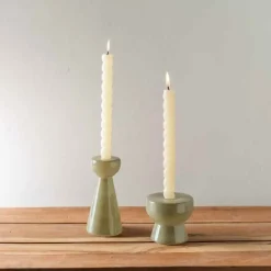 Olive Green Milky Glass Candleholders, set of 2