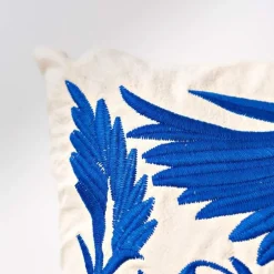 Otomi Mexican Embroidered Animal Stitched Pillow Cover, Blue Phoenix