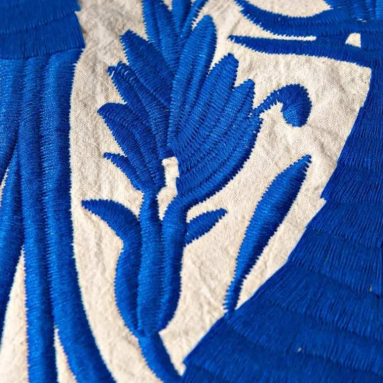 Otomi Mexican Embroidered Animal Stitched Pillow Cover, Blue Phoenix