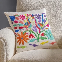 Otomi Mexican Embroidered Bird Stitched Pillow Cover