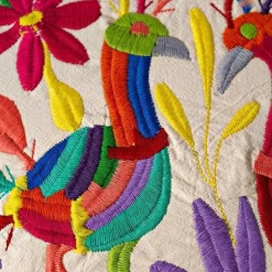 Otomi Mexican Embroidered Bird Stitched Pillow Cover