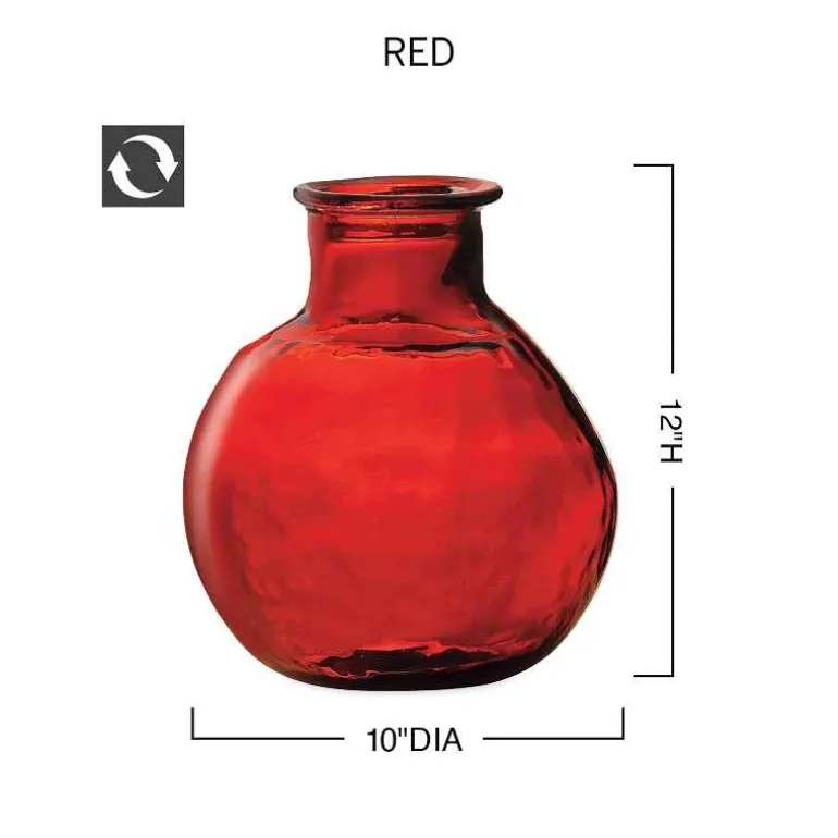 Oval Recycled Glass Balloon Vase, 12" - Red