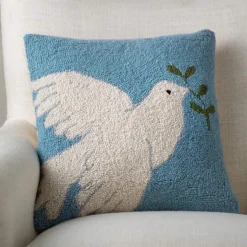 Peace Dove Hand-Hooked Pillow, 16" sq.