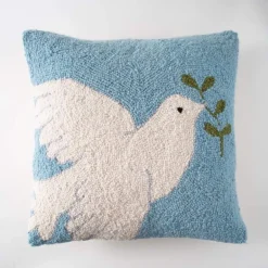Peace Dove Hand-Hooked Pillow, 16" sq.