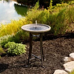Perello IntelliSOLAR Light Cement Birdbath with Remote