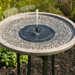 Perello IntelliSOLAR Light Cement Birdbath with Remote