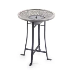 Perello IntelliSOLAR Light Cement Birdbath with Remote