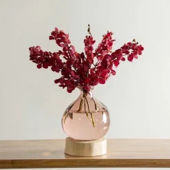 Pink 7" Balloon Vase with 5 Stems of Fresh Cut Orchids - Burgundy