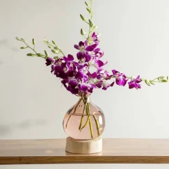 Pink 7" Balloon Vase with 5 Stems of Fresh Cut Orchids - Purple