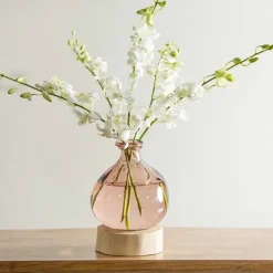 Pink 7" Balloon Vase with 5 Stems of Fresh Cut Orchids - White