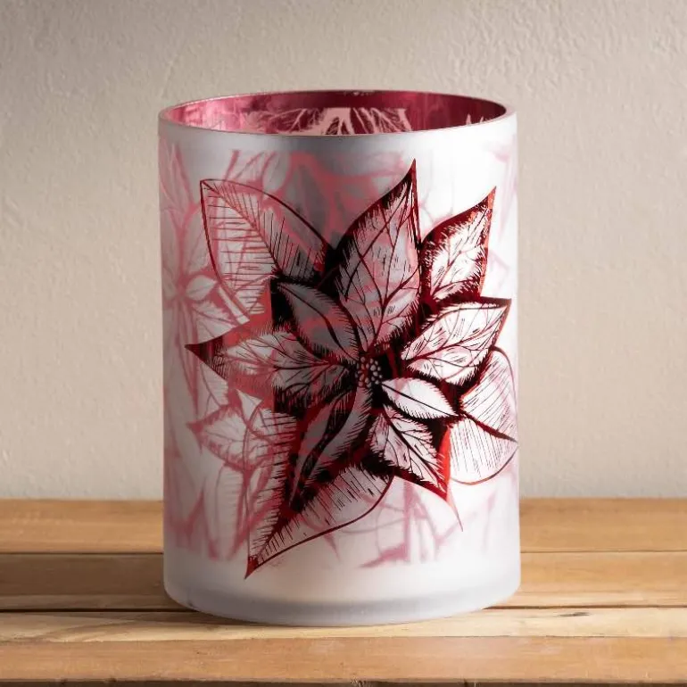 Poinsettia Glass Hurricane, Large