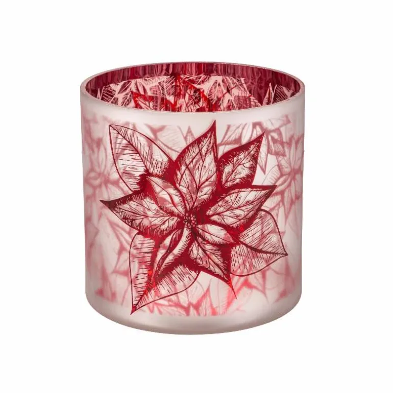 Poinsettia Glass Hurricane, Large