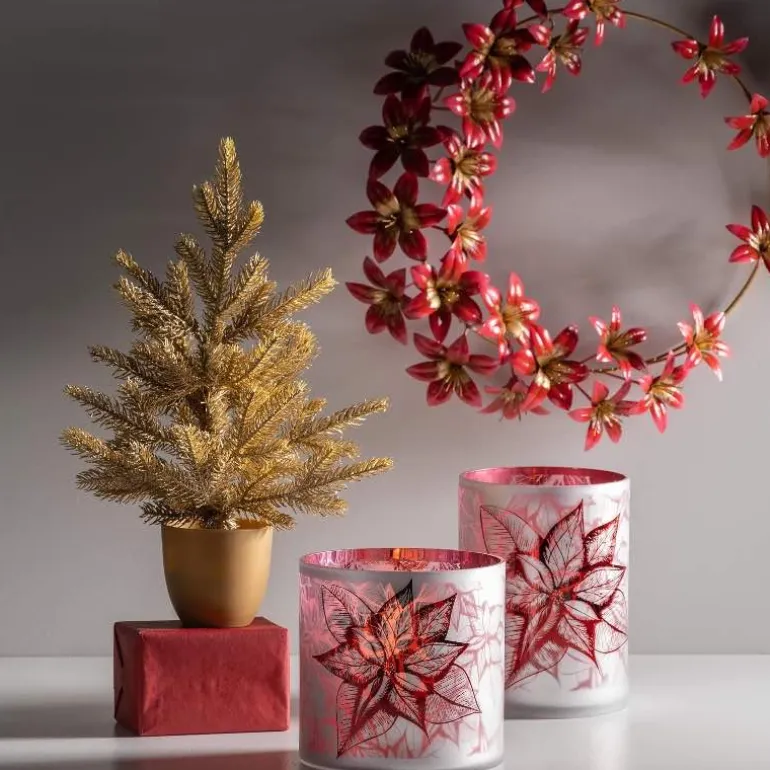 Poinsettia Glass Hurricane, Large