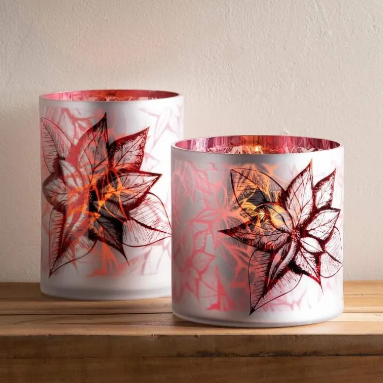 Poinsettia Glass Hurricane, Large