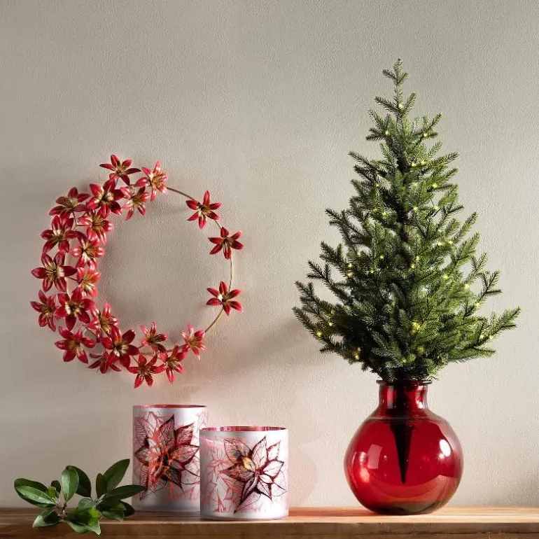 Poinsettia Glass Hurricane, Medium